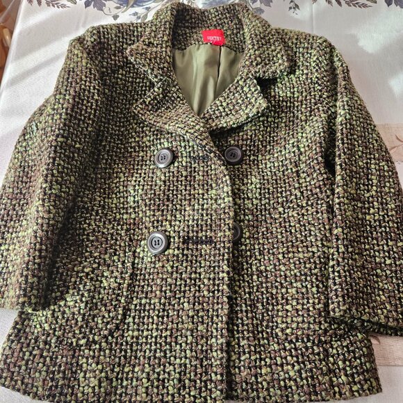 Vintage Esprit Outerwear Green and Brown Tweed Jacket - Picture 1 of 13